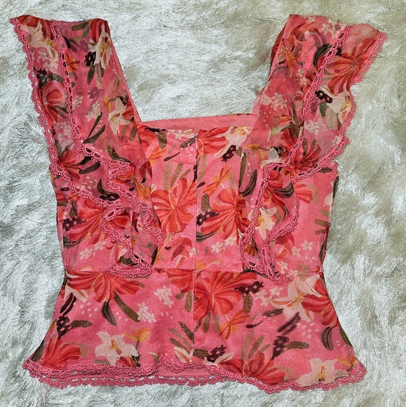 NWT Farm Rio Pink Lace Trim Top - Picture 3 of 14